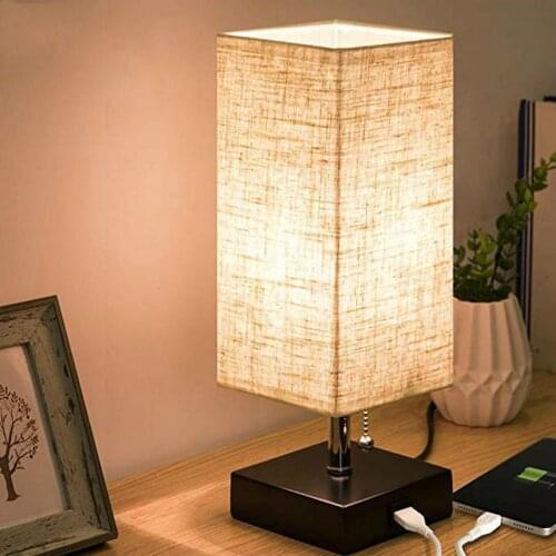 USB Bedside Table Lamp Minimalist Bedside Desk Lamp With Charging Port,Lamps For Bedrooms,Fabric Shade Ambient