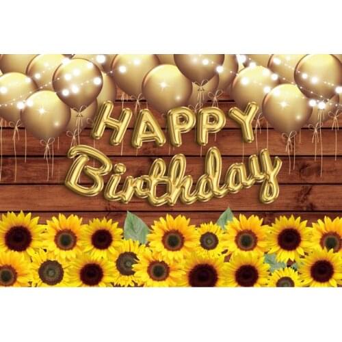 Happy Birthday Golden Balloon Sunflower Background Birthday Party Decoration Vinyl Photography Props Decoration Background
