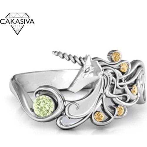 Vintage 925 Silver Unicorn Zircon Ring for Women Engagement Wedding Gift Jewelry Ring Wholesale