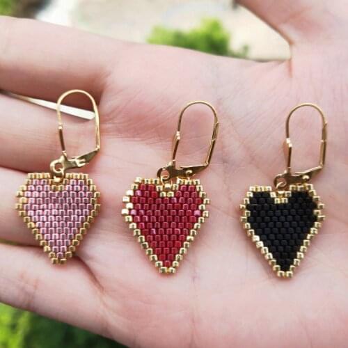FAIRYWOO Vintage Big Heart Earring Luxury Miyuki Jewelry Woman Friendship Drop Earrings Rose golden Sweet Delica Gifts For Girls