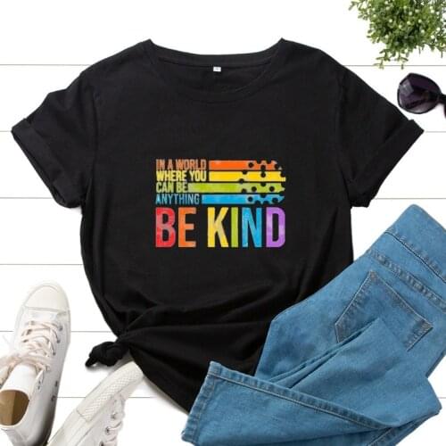 Summer Women T-shirt 100% Cotton Short Sleeve Rainbow Letter Print Female Fashion Casual T Shirt Ladies Regular O-Neck Tees Tops