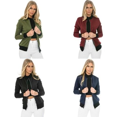 Multi Colors Fashion Ladies Autumn Long Sleeve Slim Casual Bodycon Zipped Jacket Simple Style Coat Short Outwear