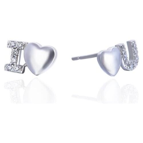 YJAR001883 New Fashion S925 Sterling Silver Jewelry Women I Love You Concise Ear Stud Ladies Earrings