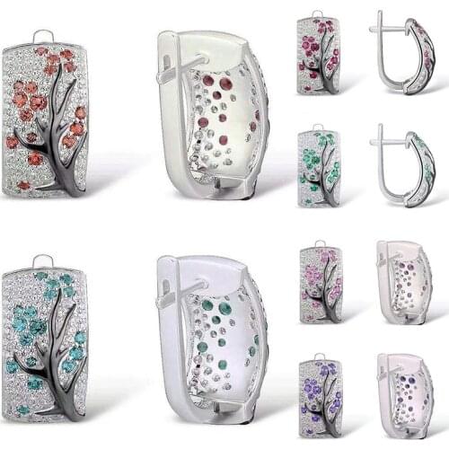 Creative Plum Branch Crystal Earrings For Women Pink Green Korean Fashion Geometric Stud Earrings Flower Accessories Jewelry