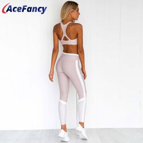 Acefancy Fitness Set Gym Pink Yoga Suit for Women FT147 Striped Push up Yoga sets 2pcs Sportwear Squatproof Leggings Crop Bra Gy