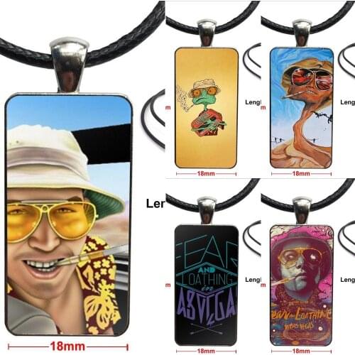 For Women Party Glass Cabochon Pendant Necklace Rectangle Fashion Necklace Funny Fear And Loathing In Las Vegas