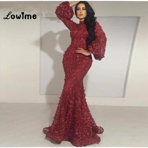 Robe De Soiree Burgundy Evening Dresses Arabic Formal Long Sleeves Dress For Middle East 2018 Vestidos Long Dress Elegant Abaya