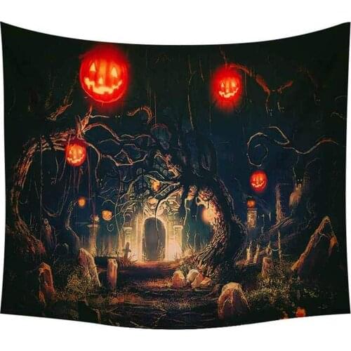 Scary Forest Halloween Tapestry Haunted House Pumpkins Wall Hanging with Dark Creepy Atmosphere Home Wall Decor