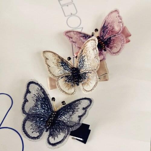 15 pcs/lot, , High quality Embroidery Butterfly Bow Hair clips, little girls princess headwear, photo props