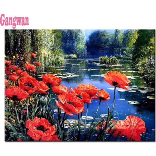 5D diamond painting poppy cross stitch DIY craft square drill full diamond embroidery mosaic Pond water lily pattern home decor