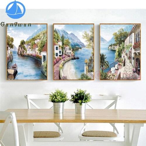 5d Diamond Painting Mediterranean landscape,Embroidery Venice water city Cross Stitch Home Decor Rhinestones 3 pcs Diy Handmade