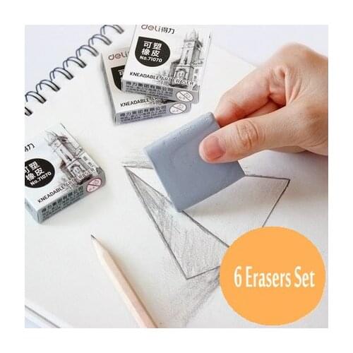 6PCS/Set Quality Kneadable Eraser Pack Art Supplies Sketch Drawing Eraser Soft Kneaded Eraser Pencil Erasers For Kids