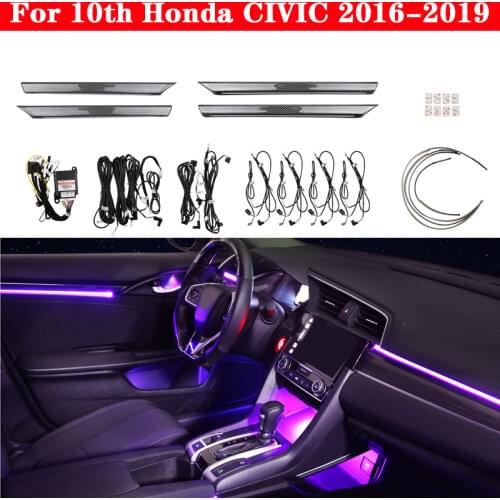 64 colors For 10th Honda CIVIC 2016-2019 Button And APP Control Decorative Ambient Light LED Atmosphere Lamp illuminated Strip