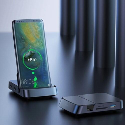 Dual USB C Hub 7-in-1 Type C Adapter with 4K HDMI, 1 USB 3.0, 2 USB 2.0, Type-C Charging Port and SD/ Micro SD Docking Station