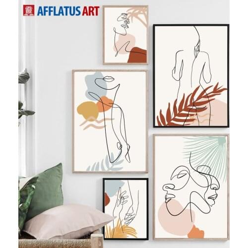 Abstract Plant Leaves Girl Figure Wall Art Canvas Painting Nordic Posters And Prints Wall Pictures For Living Room Home Decor