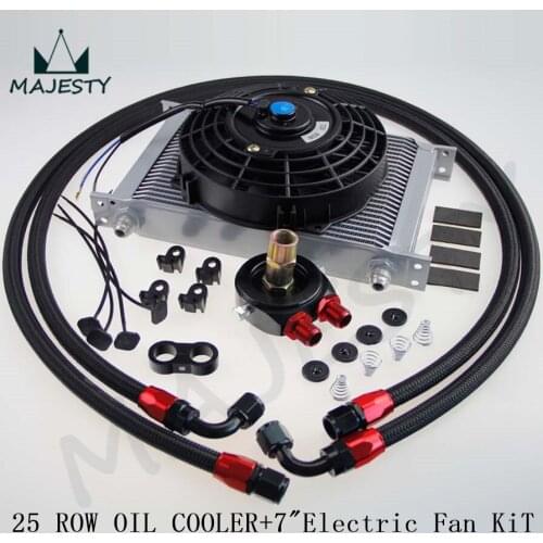 AN-8AN 25 ROW UNIVERSAL OIL COOLER + FILTER ADAPTER +7" Universal Fan kits