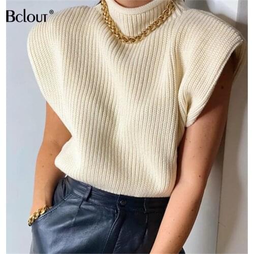 Bclout Turtleneck Loose Kint Vest Jacket Autumn Winter Fashion Sleeveless Warm Women Coat Beige Casual Ladies Tops Clothes 2020