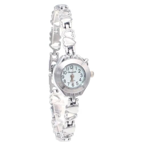 Brand Heart Pendant Round Fashion Lady Women Girls Gifts Gold Silver Bracelet Strap Dress Quartz Wristwatch Battery Included O52