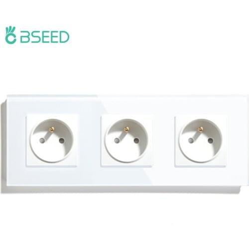 BSEED 4Frame France Sockets Power Wall Outlet Home Decoration Triple Wall Sockets Glass Panel White Black