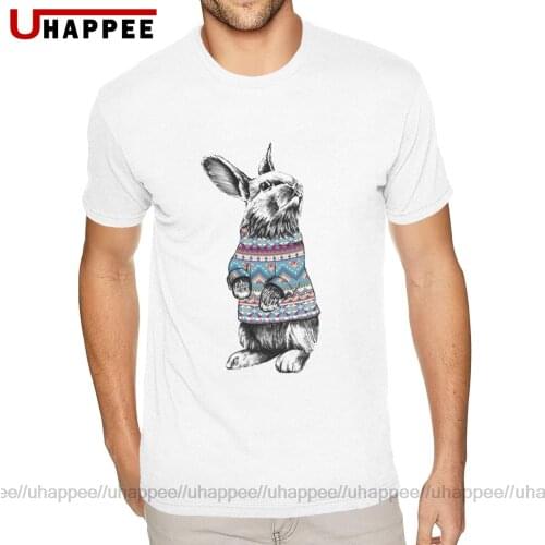 Yellow Bunny With Christmas Sweater T Shirts for Men Custom Printing Short Sleeves Full Cotton Crew Tshirt