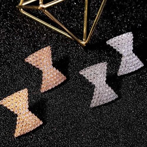 Classic Geometric Bowknot Crystal Rhinestone Earrings For Women Wedding Party Jewelry Fashion Gold Silver Color Stud Earring