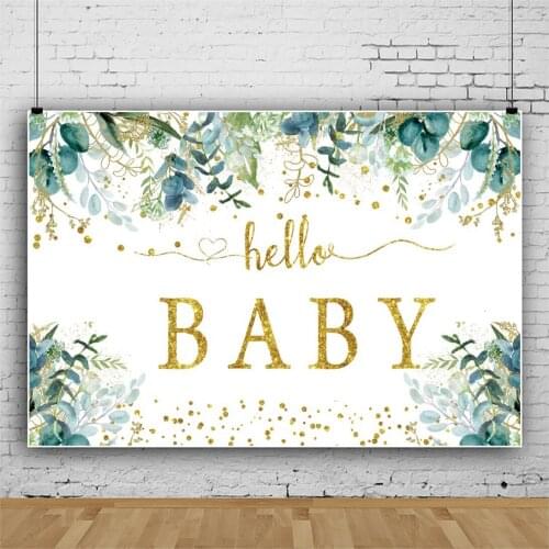 Laeacco Baby Shower Flower Plant Newborn Baptism Party Backgrounds Gold Polka Dots Personalized Poster Photographic Backdrops
