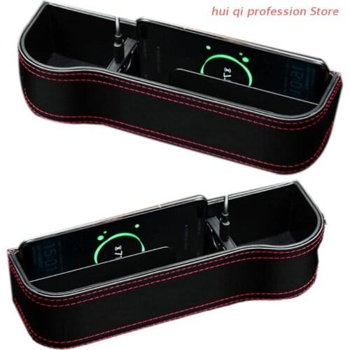 Multi-functional Car Seat Gaps Organizer Wireless Charging Crevice Storage Box Seat Console Side Pocket With Cup Holder