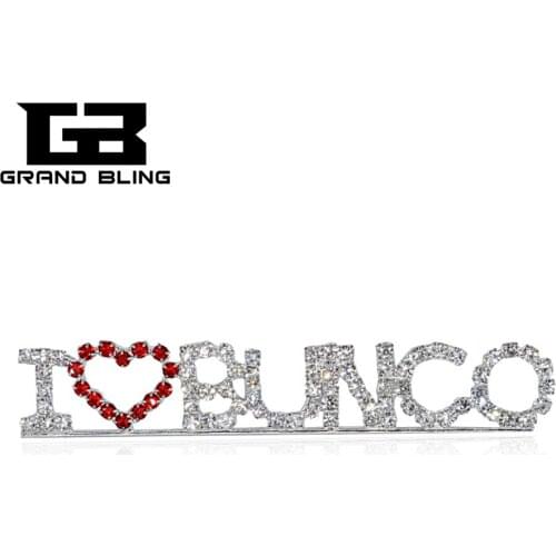 Fashion Pins Accessories Handmade Crystal Jewelry "I LOVE BUNCO" Word Brooch Pin
