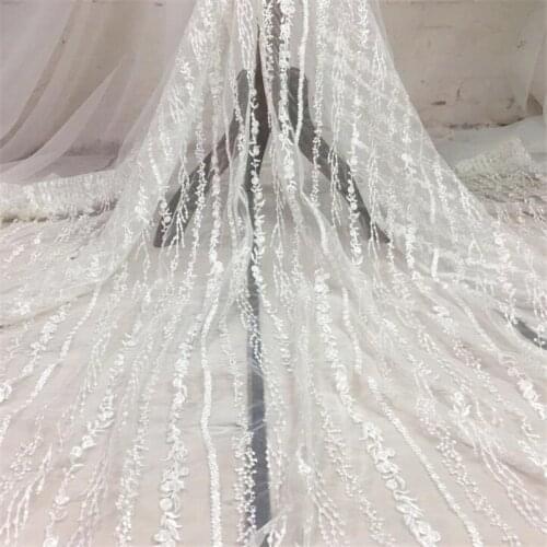 Delicate 3YardsX 120cm Ivory Soft Sequins polyester embroidery fashion high-end wedding dress lace embroidery fabric LW0120