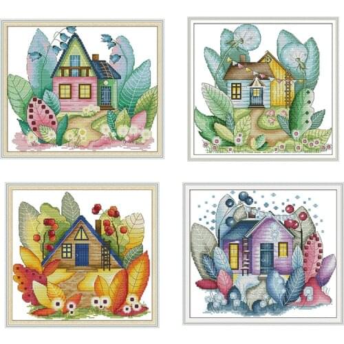 Joy Sunday printing pattern cross stitch kit magic hut cartoon fairy tale hut DIY handmade beginner embroidery needlework kit