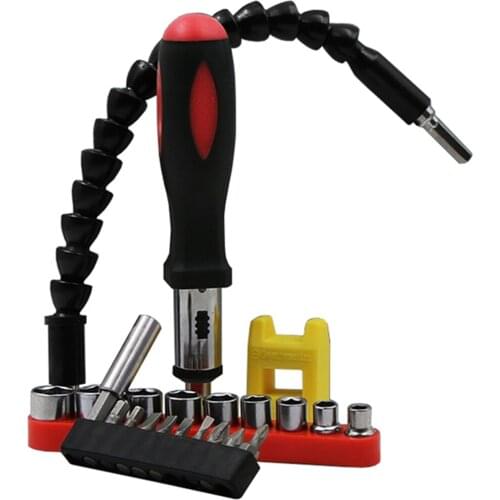 13pcs Two-way Ratchet Screwdriver Set Hand Tool Kit with Universal Flexible Shaft 9Pcs Screwdriver Bits Connected Rod Magnetizer