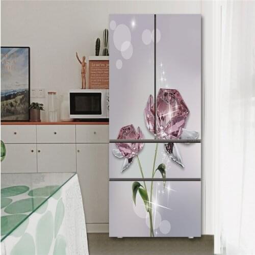 Door Poster For Refrigerator Pink Crystal Rose Home Decorative Fridge Door Sticker PVC Waterproof Renovation Wallpaper With Glue