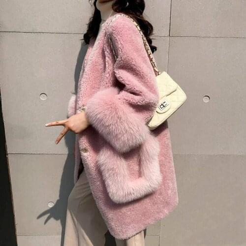 2020 New Fur Coat Sheep Sheared Fur Coat Women Plus Size Young Fox Hair Lamb Hair Medium Length Thickening