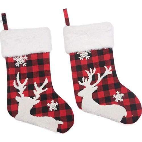 New Xmas Snowflake Stocking Christmas Gift Bags Fireplace Decor Elk Snowflake Lattice New Year Candy Holder Home Christmas Decor