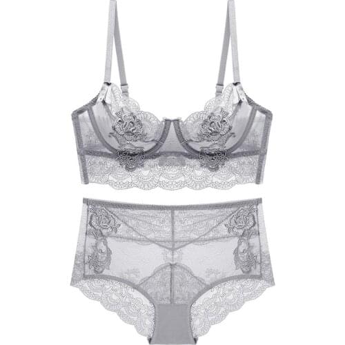 New sexy lace thin bra set gathers to receive the breast milk breathable underwear ladies half cup comfortable lingerie set