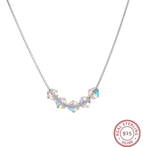 LEKANI New Colorful Bead Crystals From Swarovski Pendants Necklaces Real S925 Silver Box Chain Collars For Women Daily Jewelry