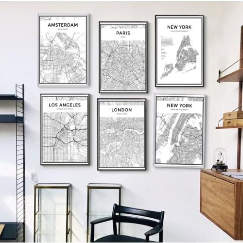 Black White World City Map Canvas Poster New York London Paris Tokyo Line Wall Art Print Painting Nordic Minimalist Home Decor
