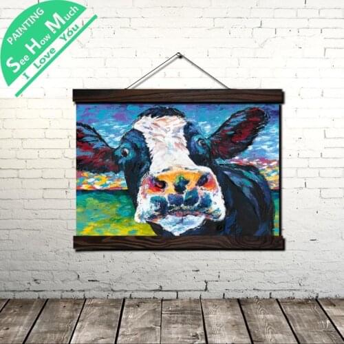 Quotcurious Cow Scroll Painting Canvas Vintage Poster and Prints Wall Art Picture Living Room Bedroom Farmhouse Decoration