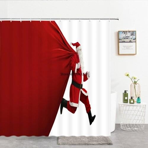 Christmas Beach Bathroom Curtains Snowflake New Year 2021 Xmas Shower Curtains Festival Santa Claus 3d With Hooks Shower Curtain