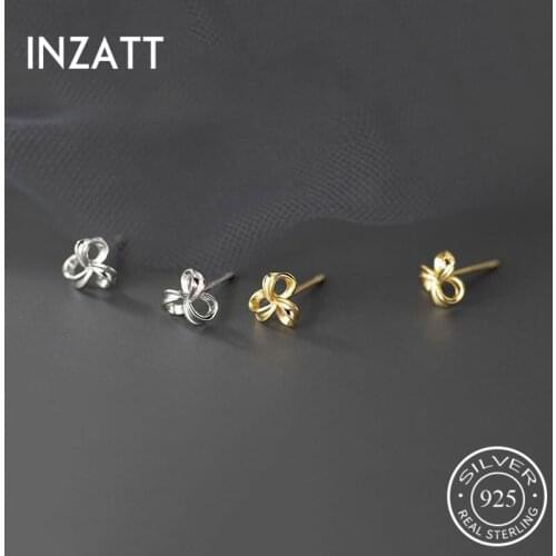 INZATT Real 925 Sterling Silver Hollow Flower Stud Earrings For Fashion Women Cute plant Fine Jewelry Accessories Gift