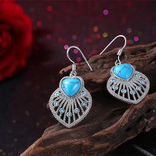 Blue stone Earrings High Fashion Earrings Valentines Day Romantic Heart Earrings AE2057