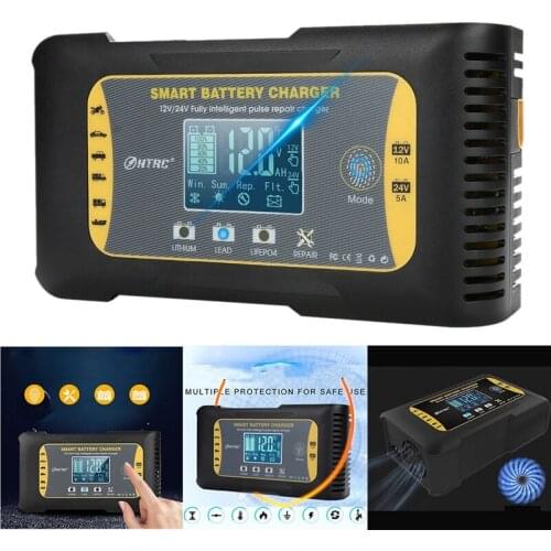 HTRC 10A/12V 5A/24V Charger Fully Intelligent Pluse Repair Smart Charger for Lithium Lead-Acid LIFEFO4 AGM Battery