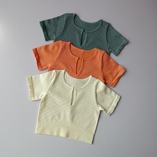 Womens Running Shirt Gym Sports T-shirt Seamless Breathable Yoga Workout Top Womens Short Sleeve V-neck Yoga Sweatshirt