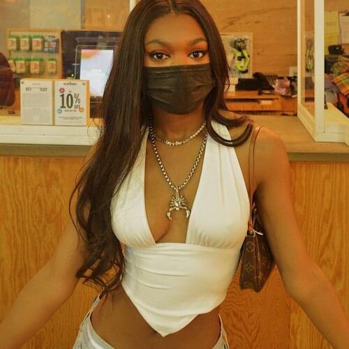 2021 New Womens Halter Crop Tops Fashion Sexy Sleeveless Backless Solid Color Irregular Hem Tank Tops Summer Vest White/Black