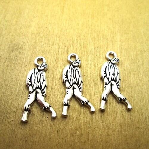 20pcs 26x13mm Zombie TierraCast, Frightful Delightful Great for Halloween DIY necklace/ bracelets charms antique silver tone