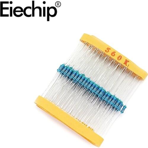 100pcs/lot 1/4W 1% Metal film resistor 0.25W resistance 560K ohm Throught Hole