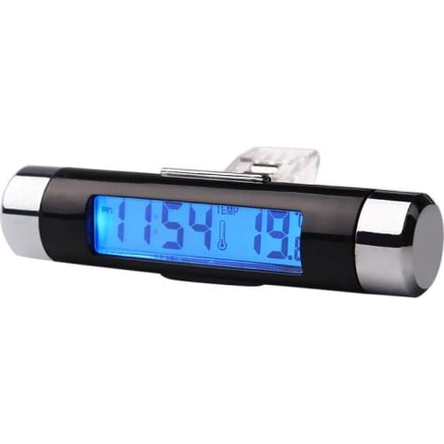 2 In 1 Vent Outlet Clip On Car Blue LED Backlight Digital Temperature And Thermometer Display Clock Auto Accessories Digital Tim