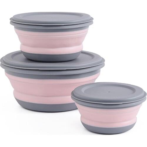 3pcs/set Bowl Sets Silicone Folding Lunch Box Folding Bowl Portable Outdoor Deformable Silicone Folding Foldable Salad With Lid