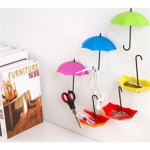 3Pcs/lot Umbrella Shape Cute Creative Self Bag Keys Bathroom Kitchen Sticky Holder Adhesive Wall Door Hook Hanger