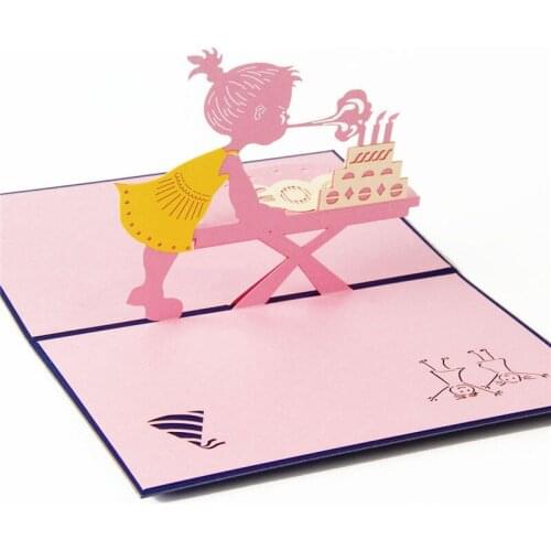 3D Laser Cut Handmade Birthday Party Blow Out Candle Girl Paper Invitation Greeting Cards PostCard Kids Festival Creative Gift